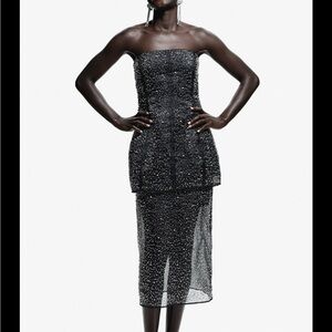 H&M Black Sequin Strapless Midi Dress